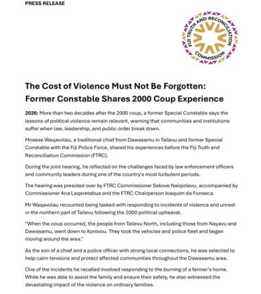 FTRC Press Release_The Cost of Violence Must Not Be Forgotten_Former Constable Shares 2000 Coup Experience