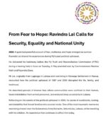 PRESS RELEASE_From Fear to Hope_Ravindra Lal Calls for Security, Equality and National Unity